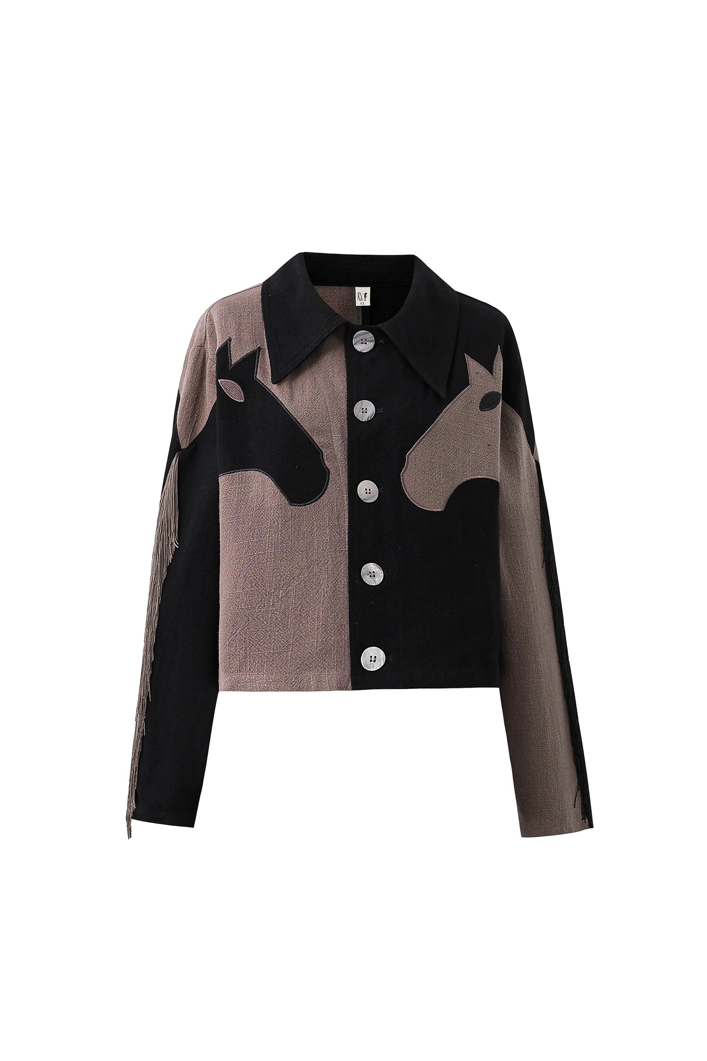 Fashion Brand Company Dueling Horses Fringe Jacket Brown/Black
