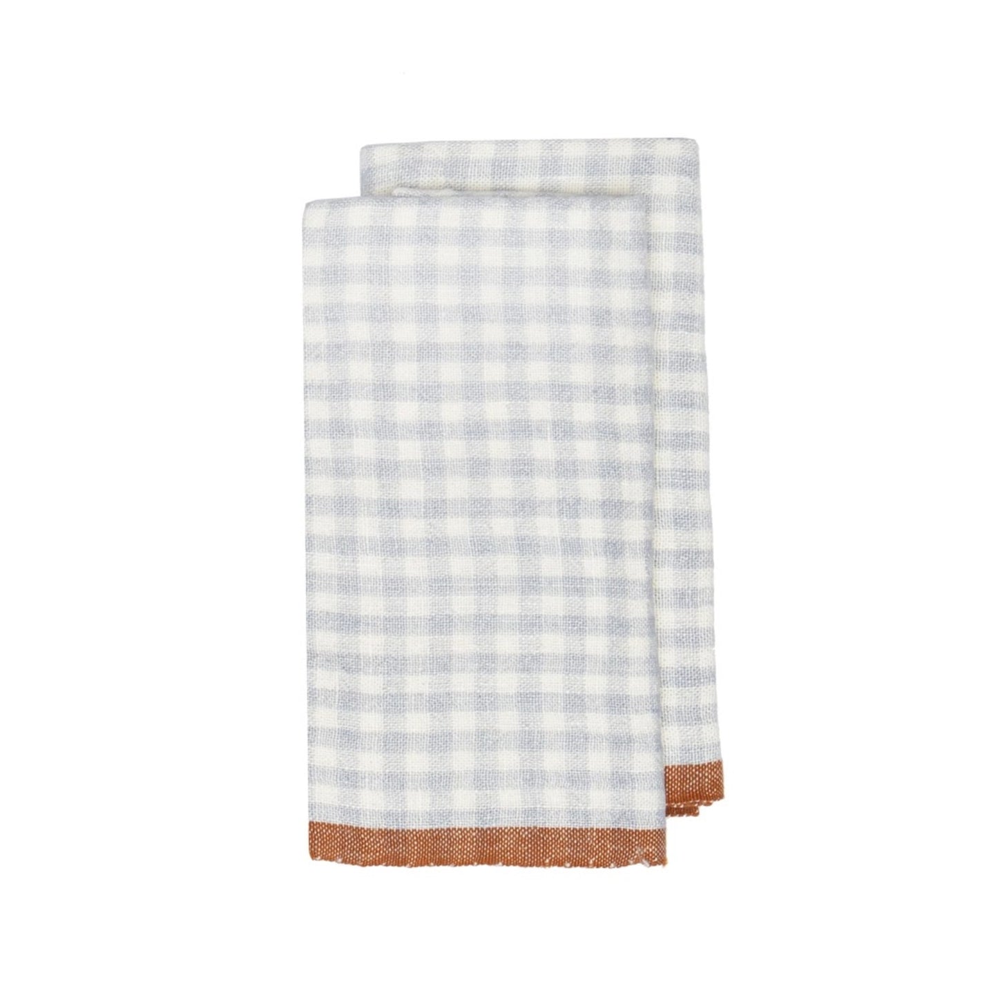 CARAVAN Two tone gingham blue/cognac towels set of two