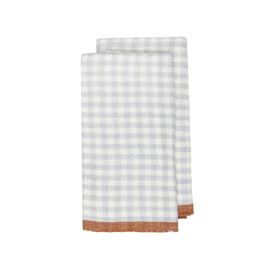 CARAVAN Two tone gingham blue/cognac towels set of two