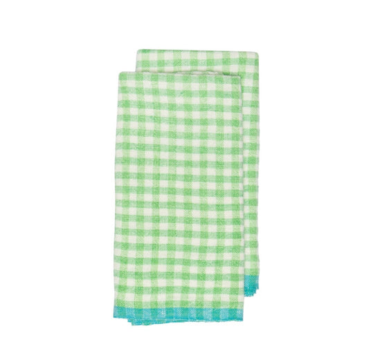 CARAVAN Two tone gingham lime/aqua towels set of two