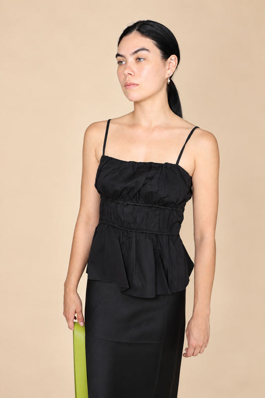 Satin Lace Trim Midi Skirt in black