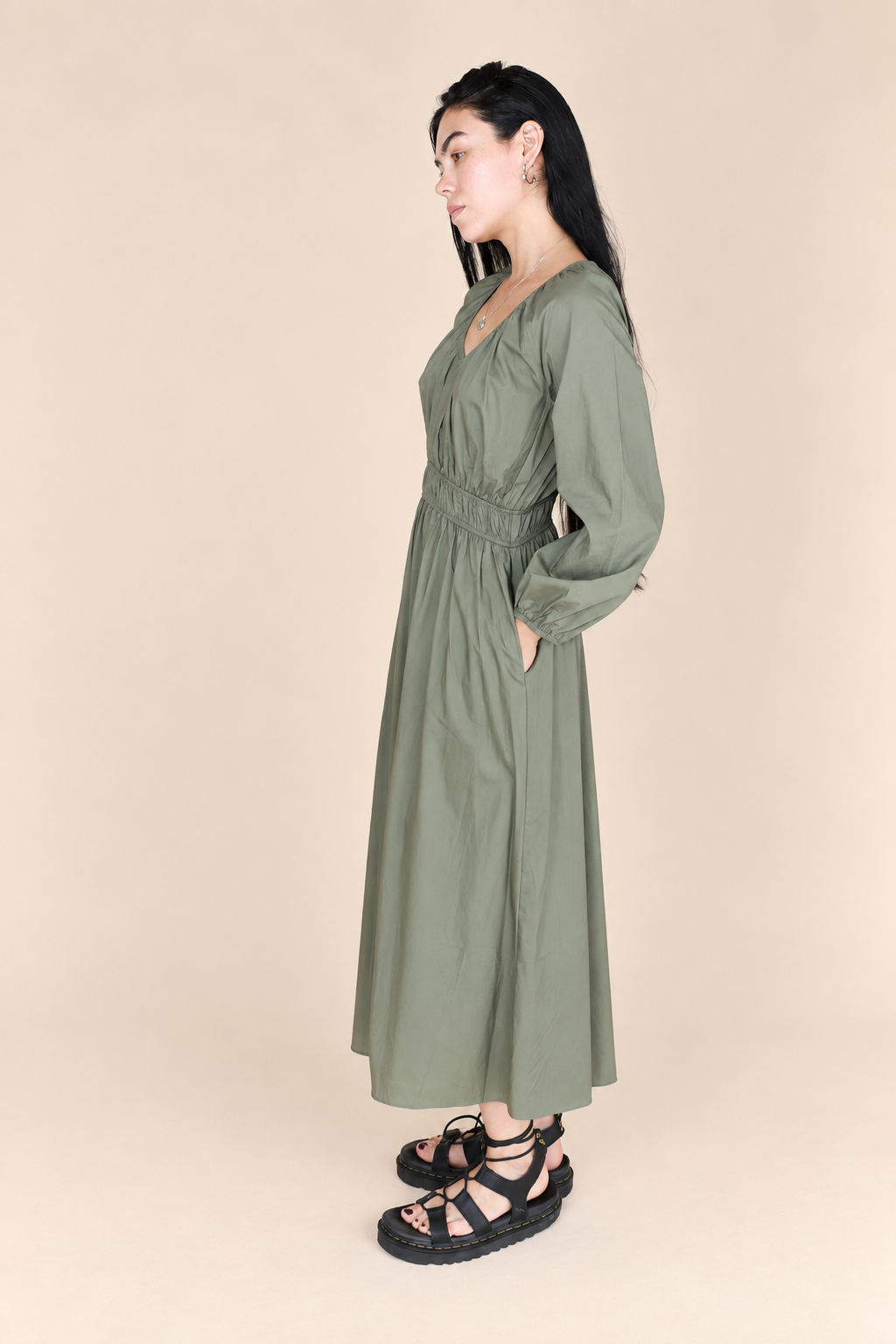 SUMMER COTTON MIDI DRESS: OLIVE SMALL