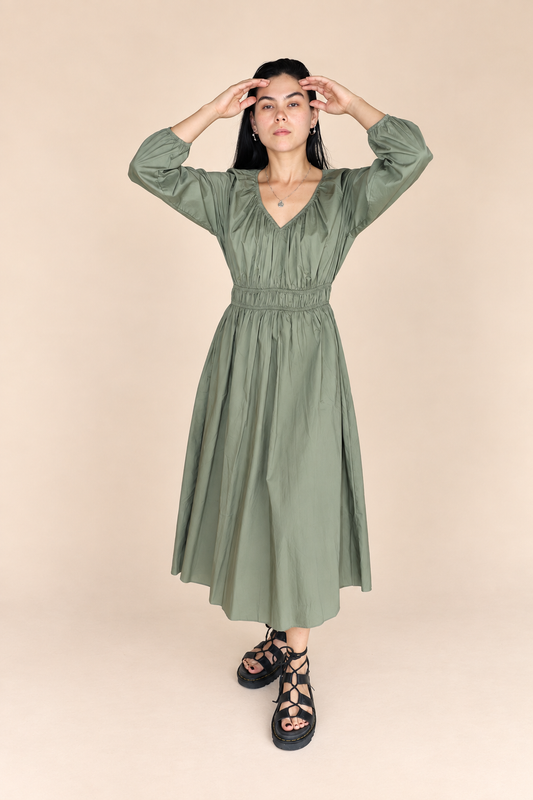 SUMMER COTTON MIDI DRESS: OLIVE SMALL