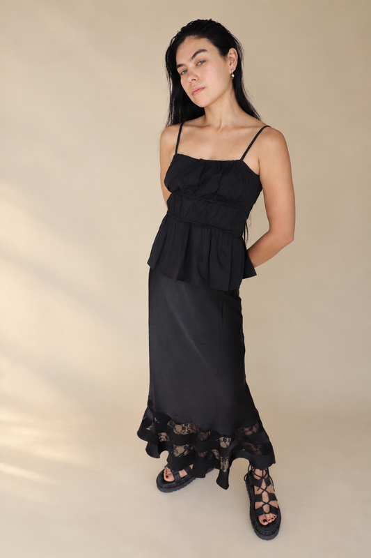 Ruched Peplum Cami Top in black
