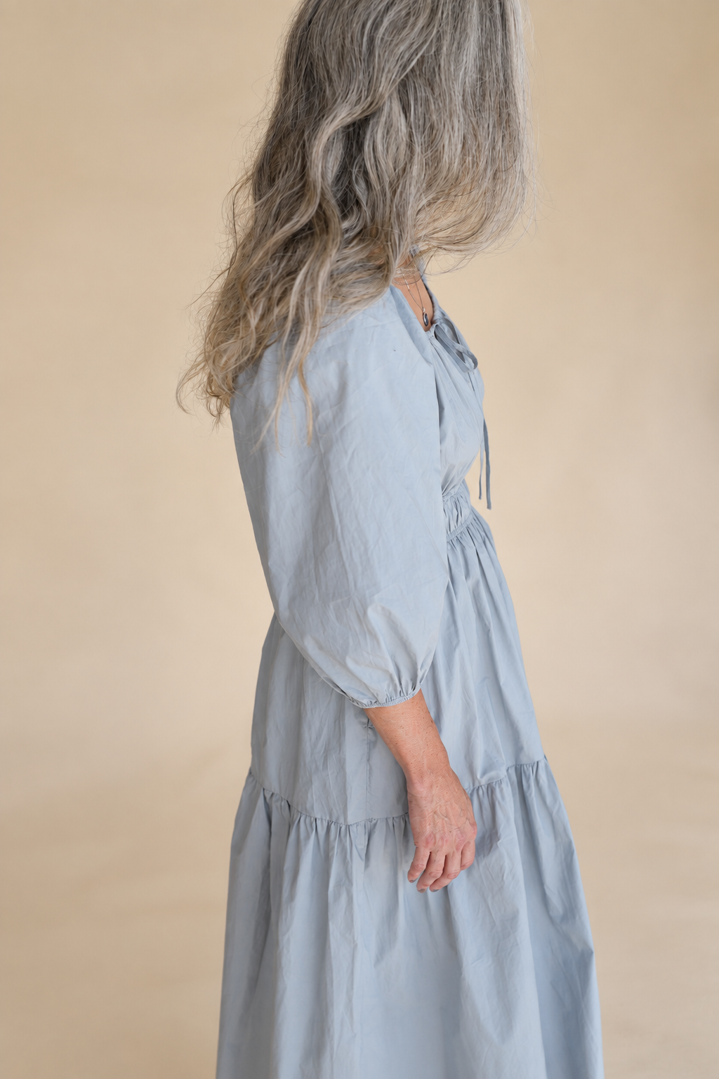 SOLID COTTON MIDI DRESS: DUSTY BLUE  MEDIUM