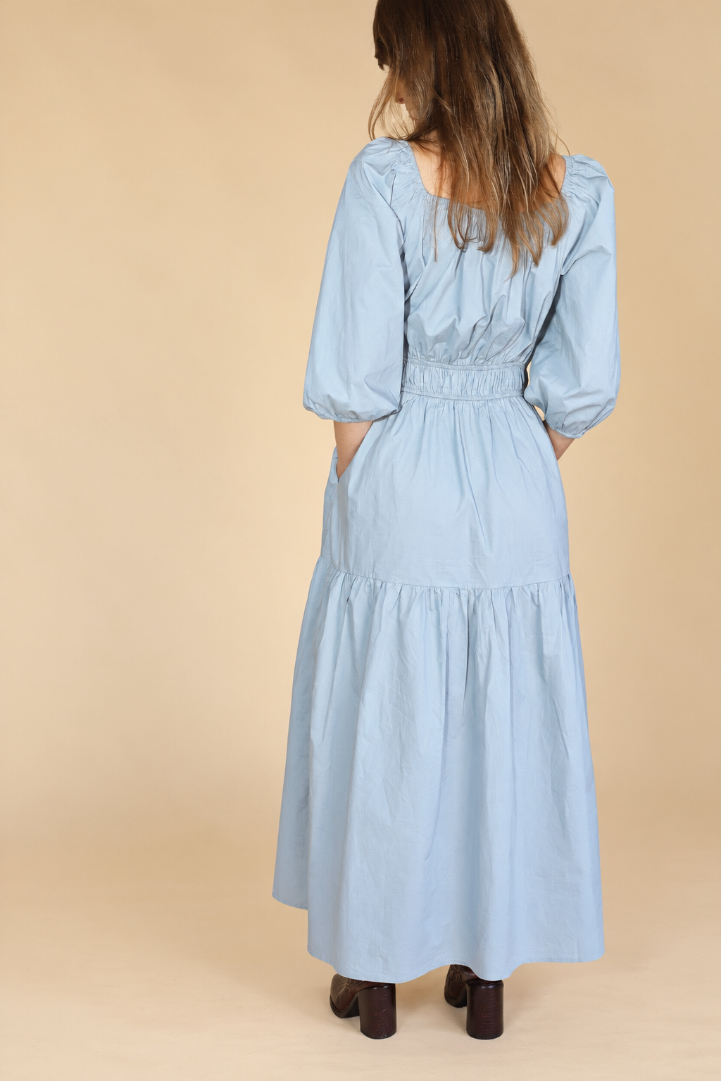 SOLID COTTON MIDI DRESS: DUSTY BLUE  MEDIUM