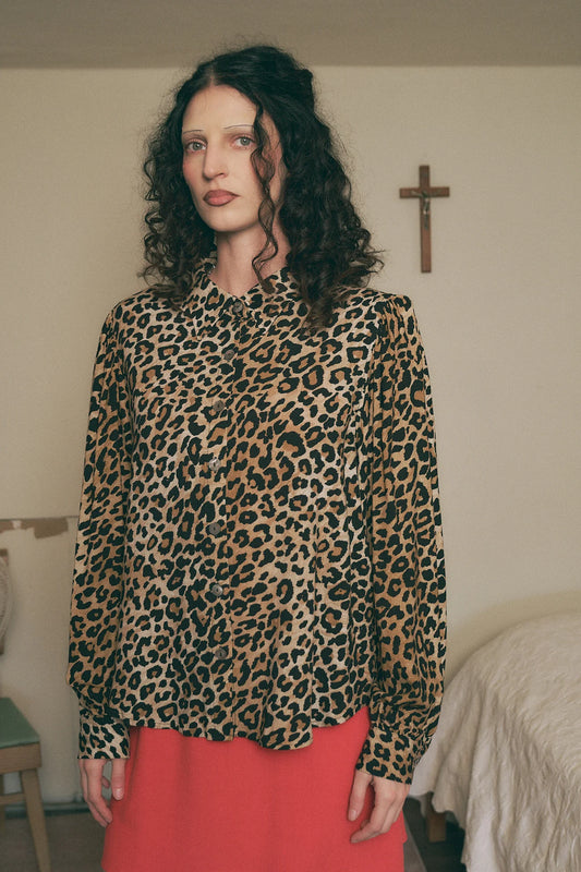 Fashion Brand Company Soft Linen Boss Blouse Leopard