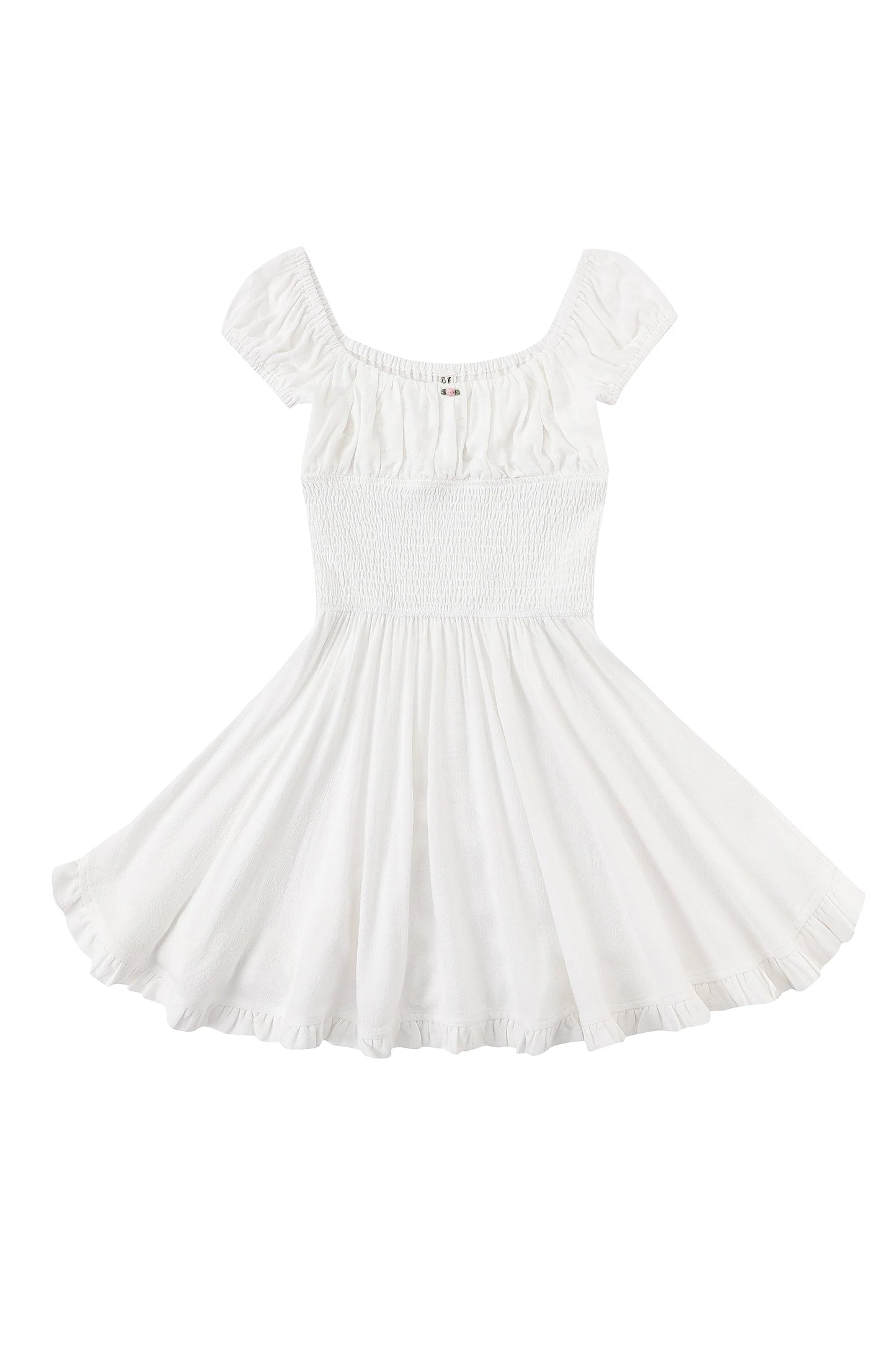 Fashion Brand Company Milky Smocked Waist Soft Linen Mini Dress