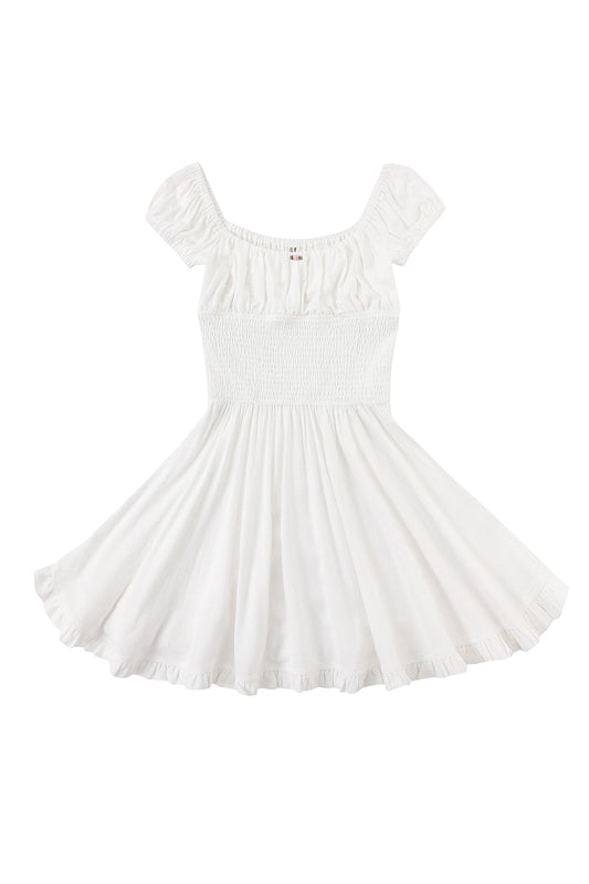 Fashion Brand Company Milky Smocked Waist Soft Linen Mini Dress
