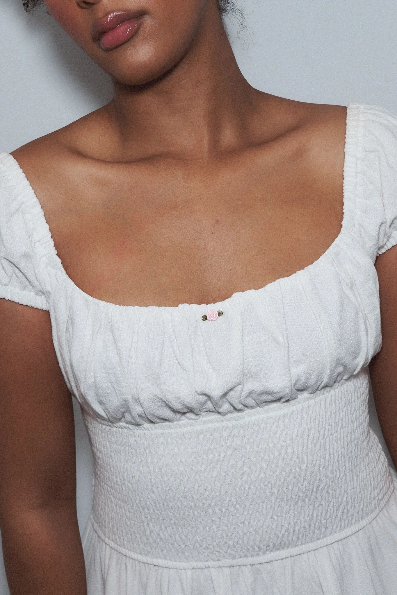 Fashion Brand Company Milky Smocked Waist Soft Linen Mini Dress