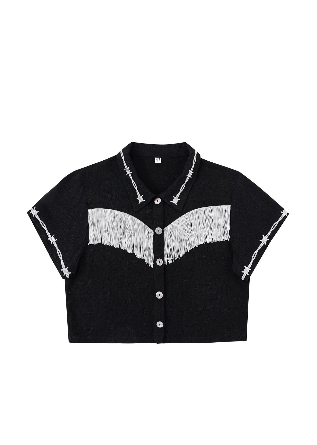 Fashion Brand Company Pammy Soft Linen Fringe Barbed Wire Shirt - Black