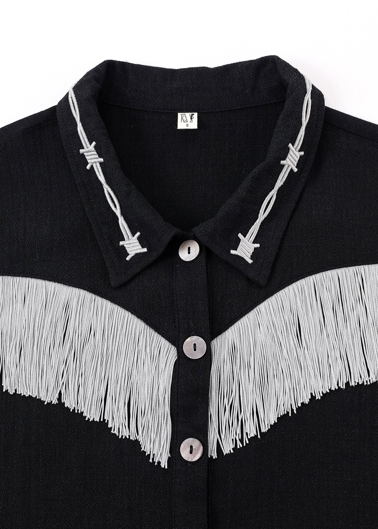 Fashion Brand Company Pammy Soft Linen Fringe Barbed Wire Shirt - Black