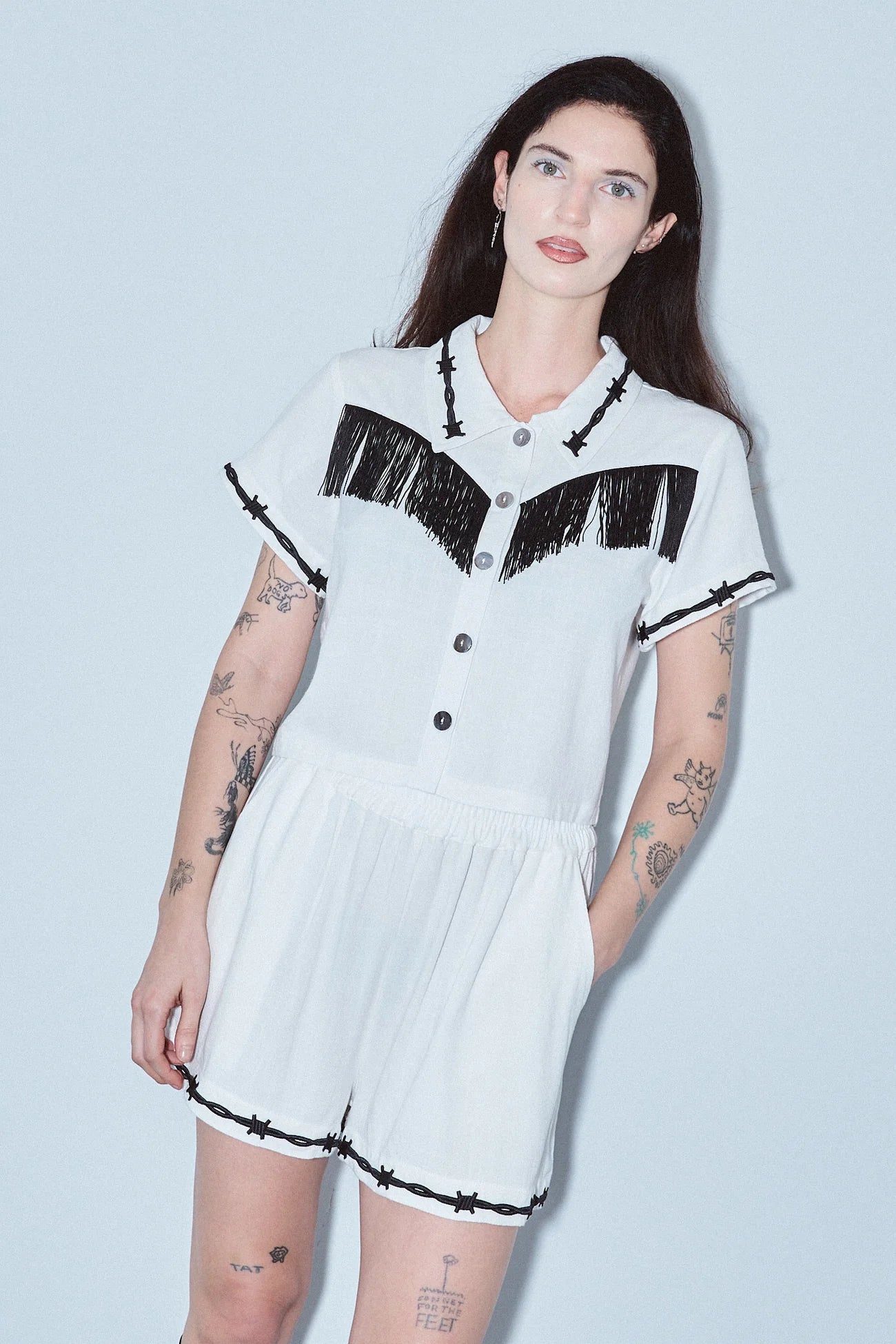 Fashion Brand Company Soft Linen Pammy Fringe Blouse White
