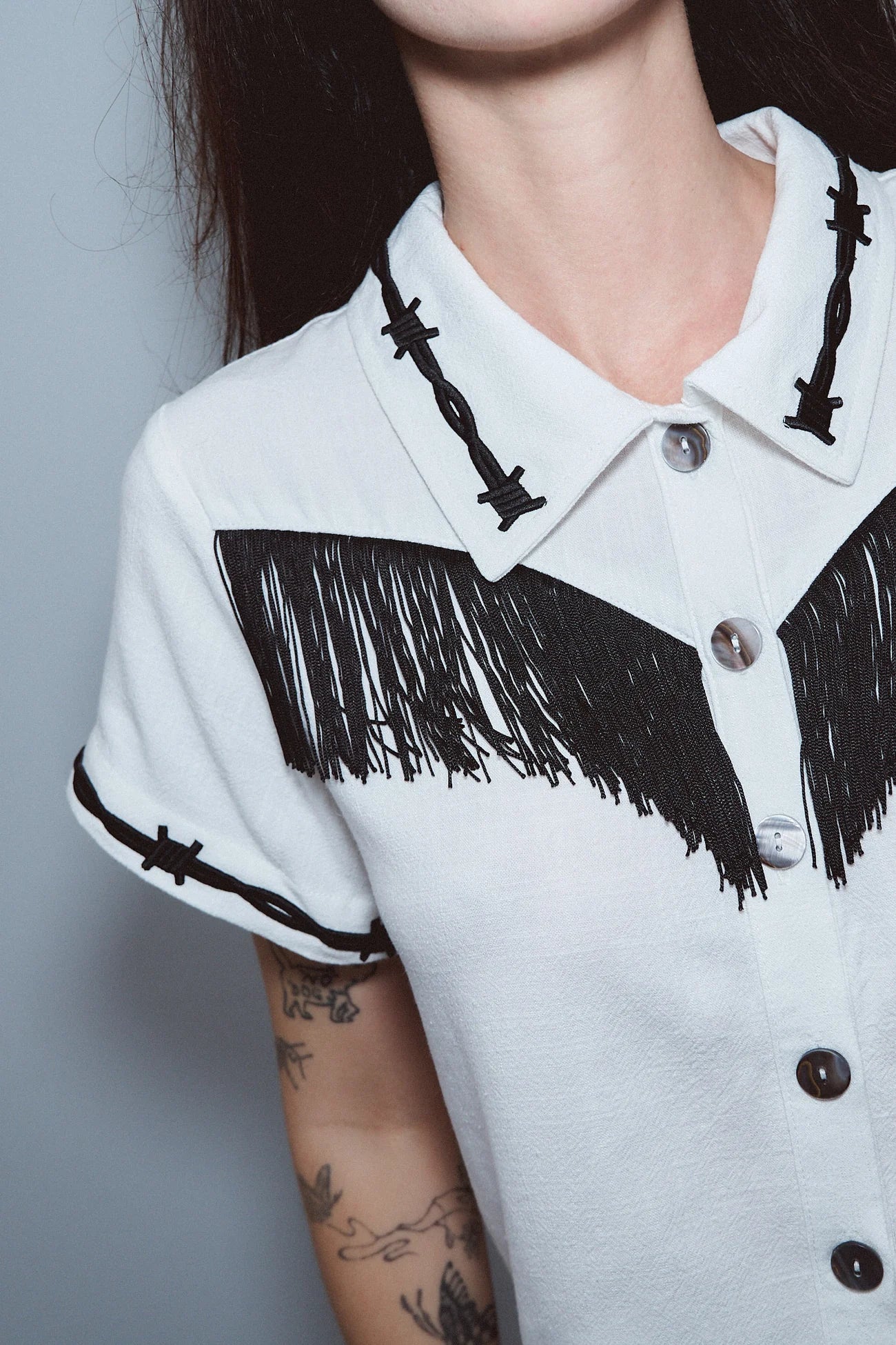 Fashion Brand Company Soft Linen Pammy Fringe Blouse White