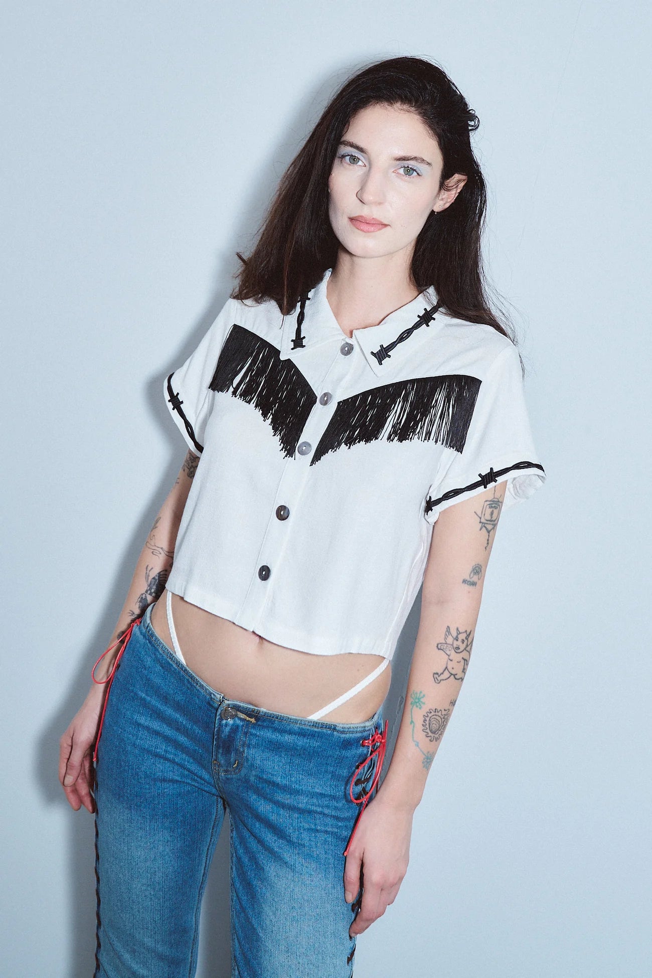 Fashion Brand Company Soft Linen Pammy Fringe Blouse White
