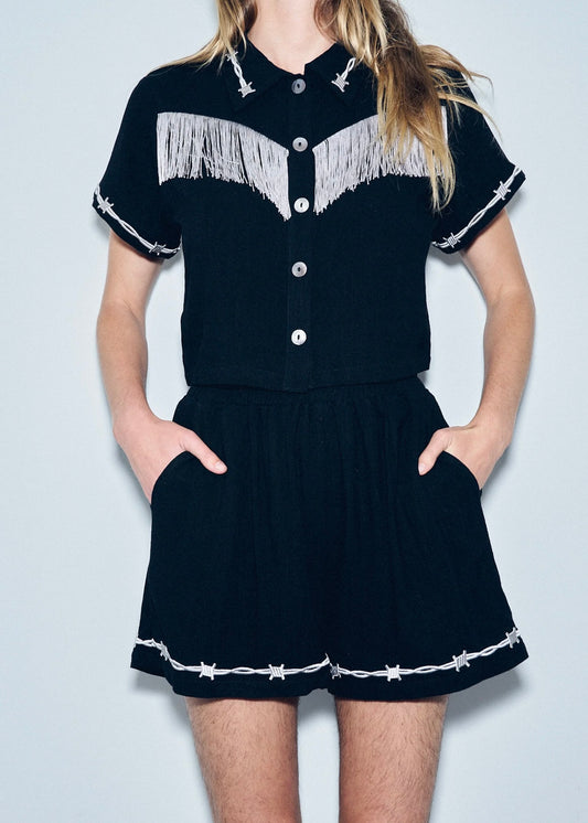 Fashion Brand Company Pammy Soft Linen Barbed Wire Shorts - Black
