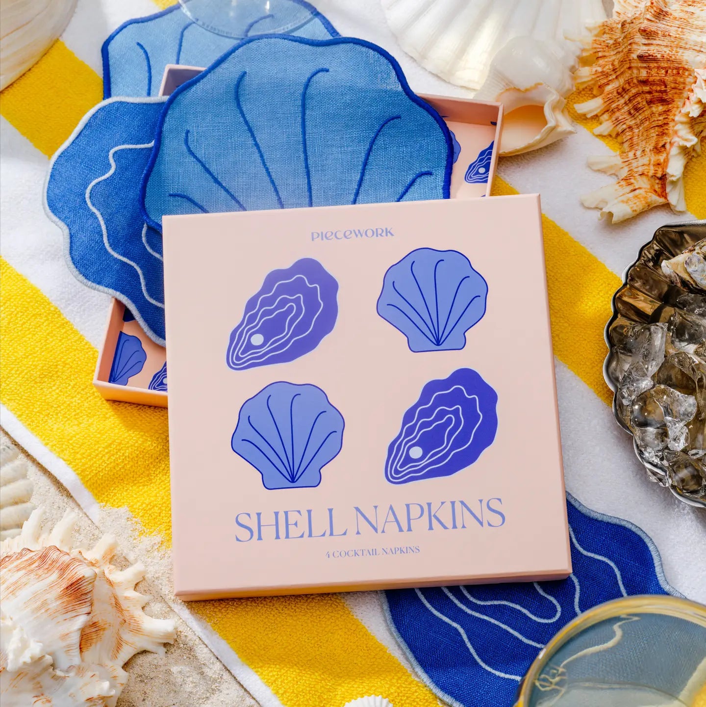 Piecework Shell Cocktail Napkins - Set of 4