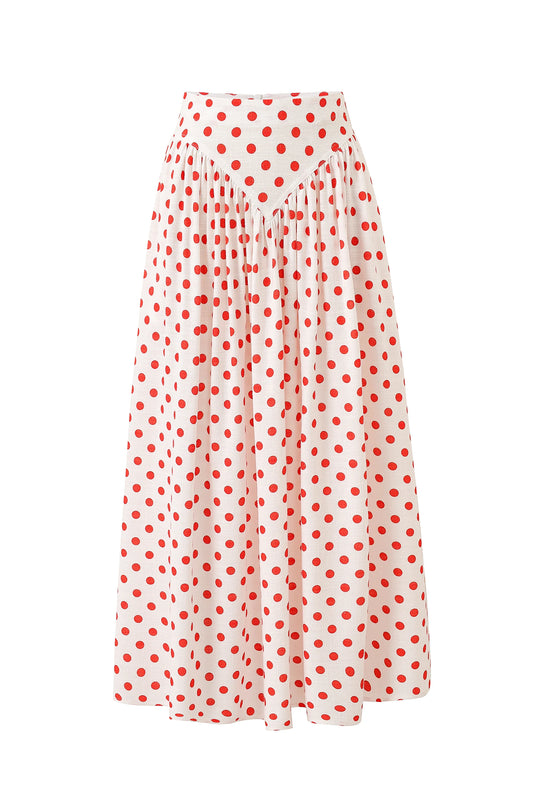 Fashion Brand Company Park Skirt Soft Linen Red Polka Dot