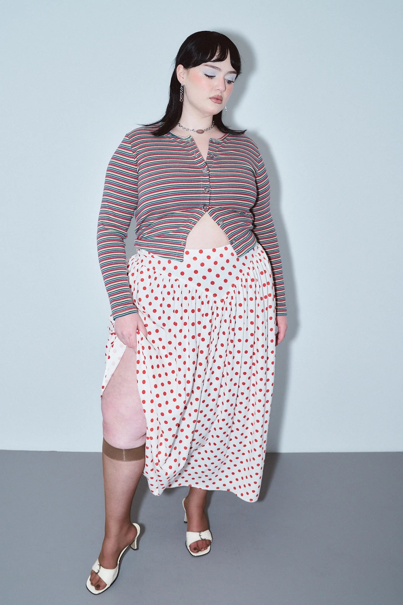 Fashion Brand Company Park Skirt Soft Linen Red Polka Dot