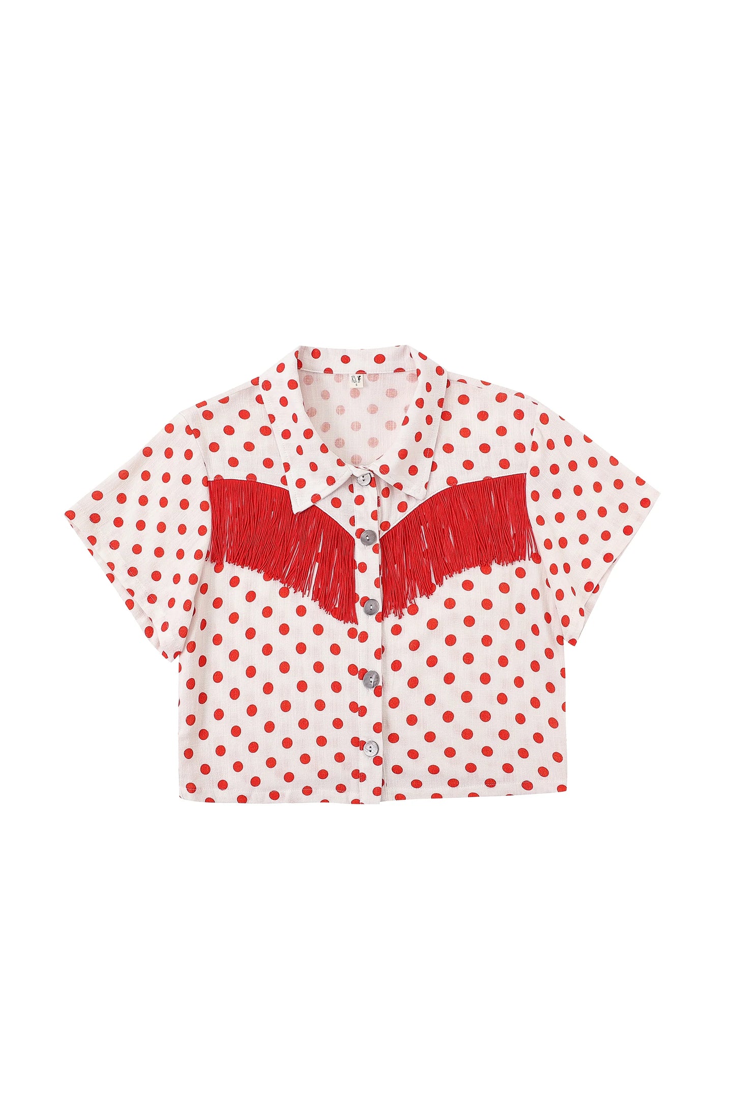 Fashion Brand Company Soft Linen Fringe Blouse Red Polka Dot