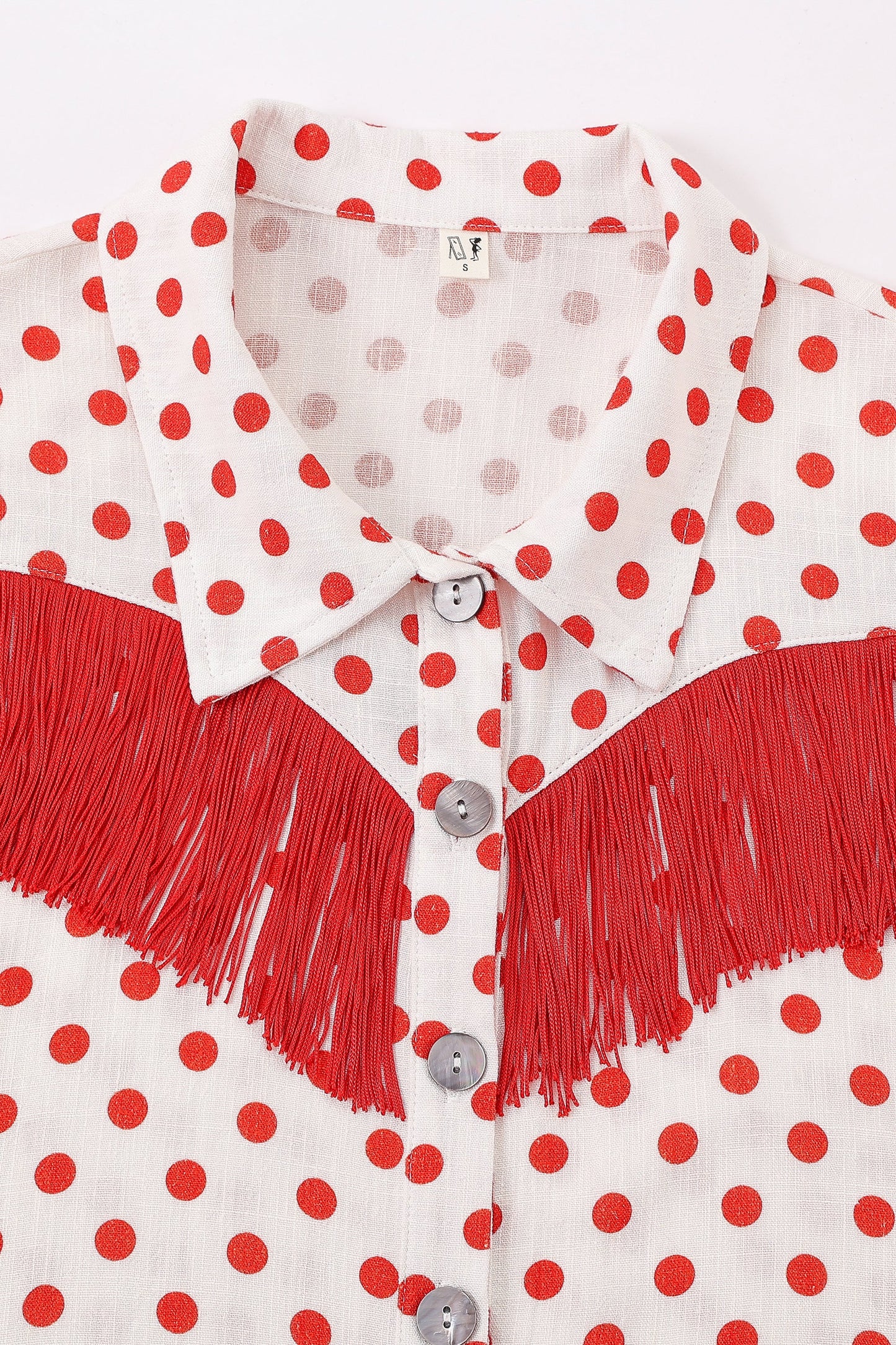 Fashion Brand Company Soft Linen Fringe Blouse Red Polka Dot