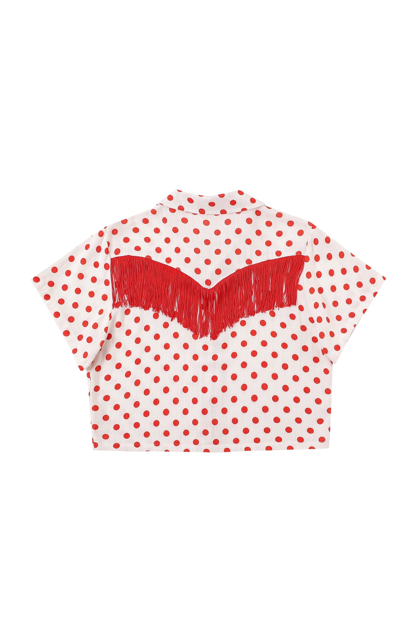 Fashion Brand Company Soft Linen Fringe Blouse Red Polka Dot