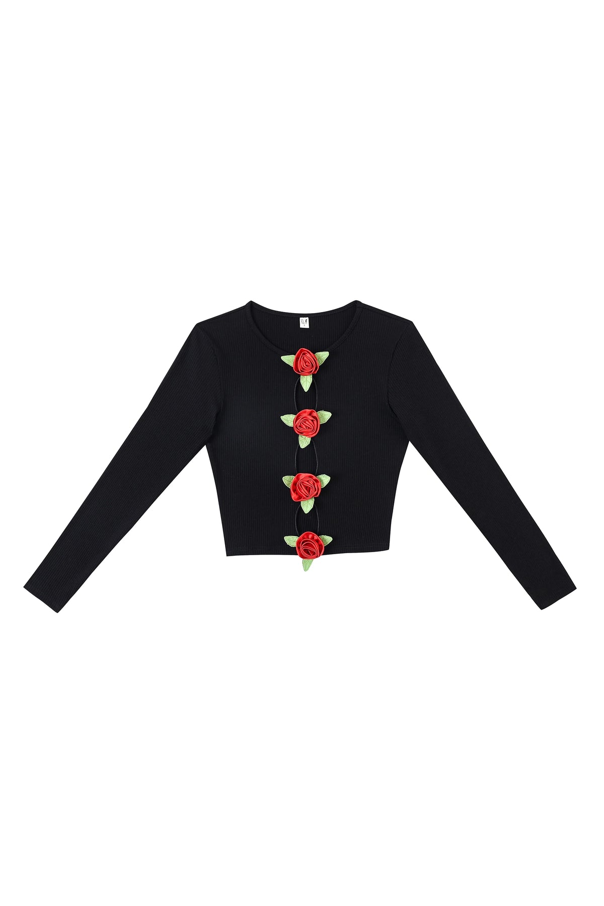Fashion Brand Company 3 Hole Punch Tencel Rib Long Sleeve Red Roses