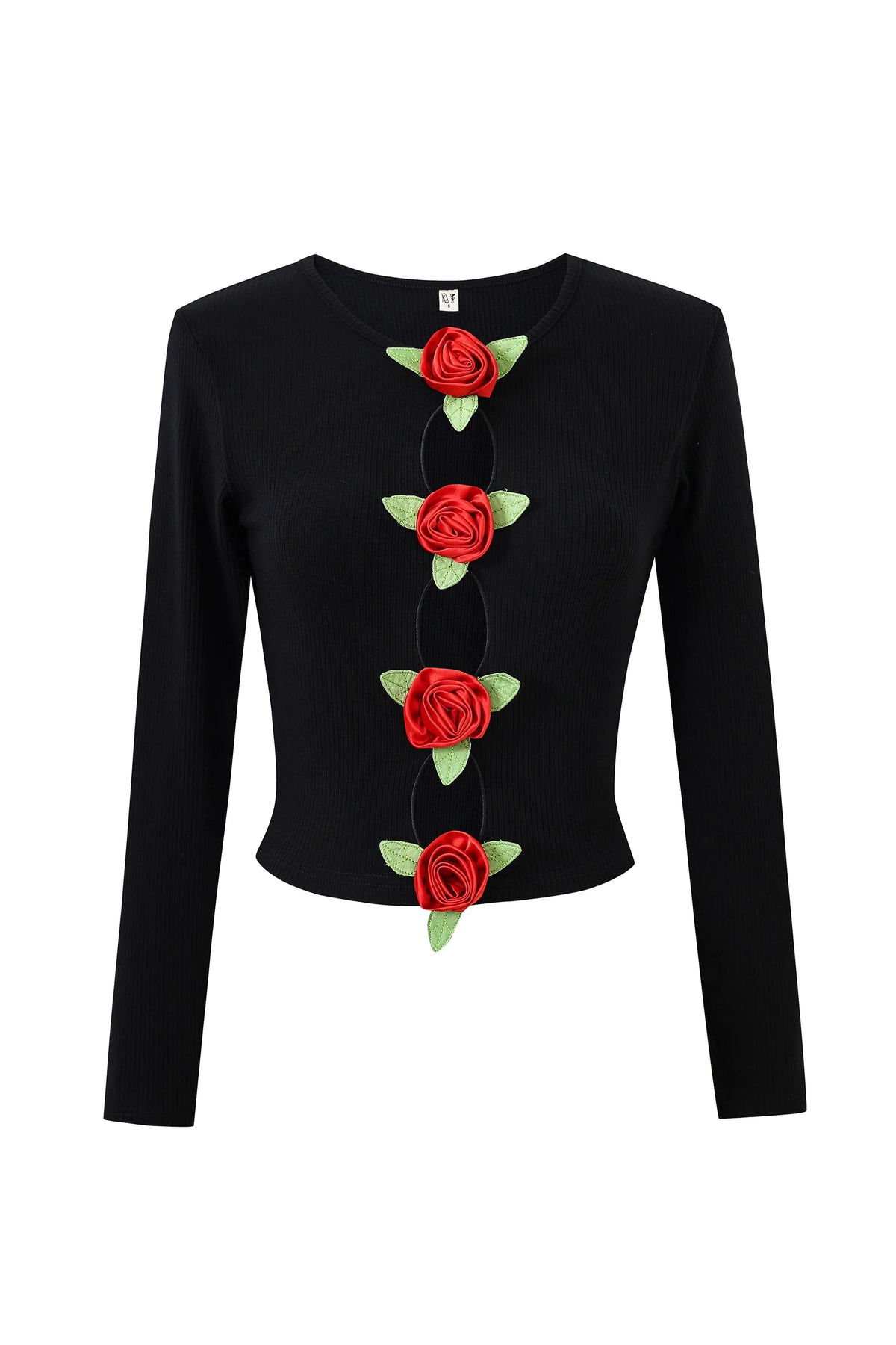 Fashion Brand Company 3 Hole Punch Tencel Rib Long Sleeve Red Roses