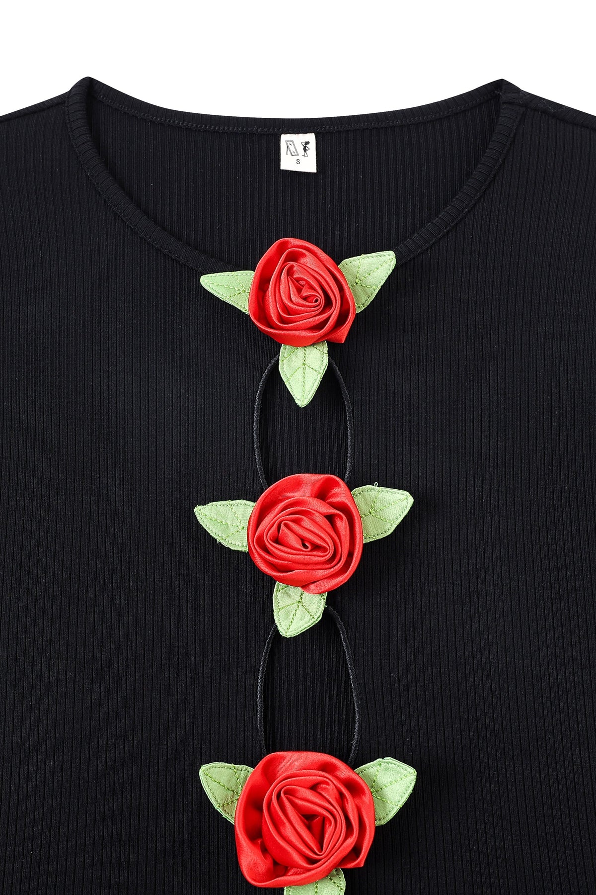 Fashion Brand Company 3 Hole Punch Tencel Rib Long Sleeve Red Roses
