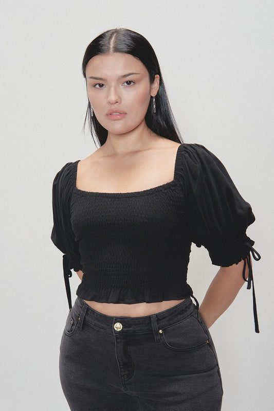 Fashion Brand Company Smocked Blouse Soft Linen Black