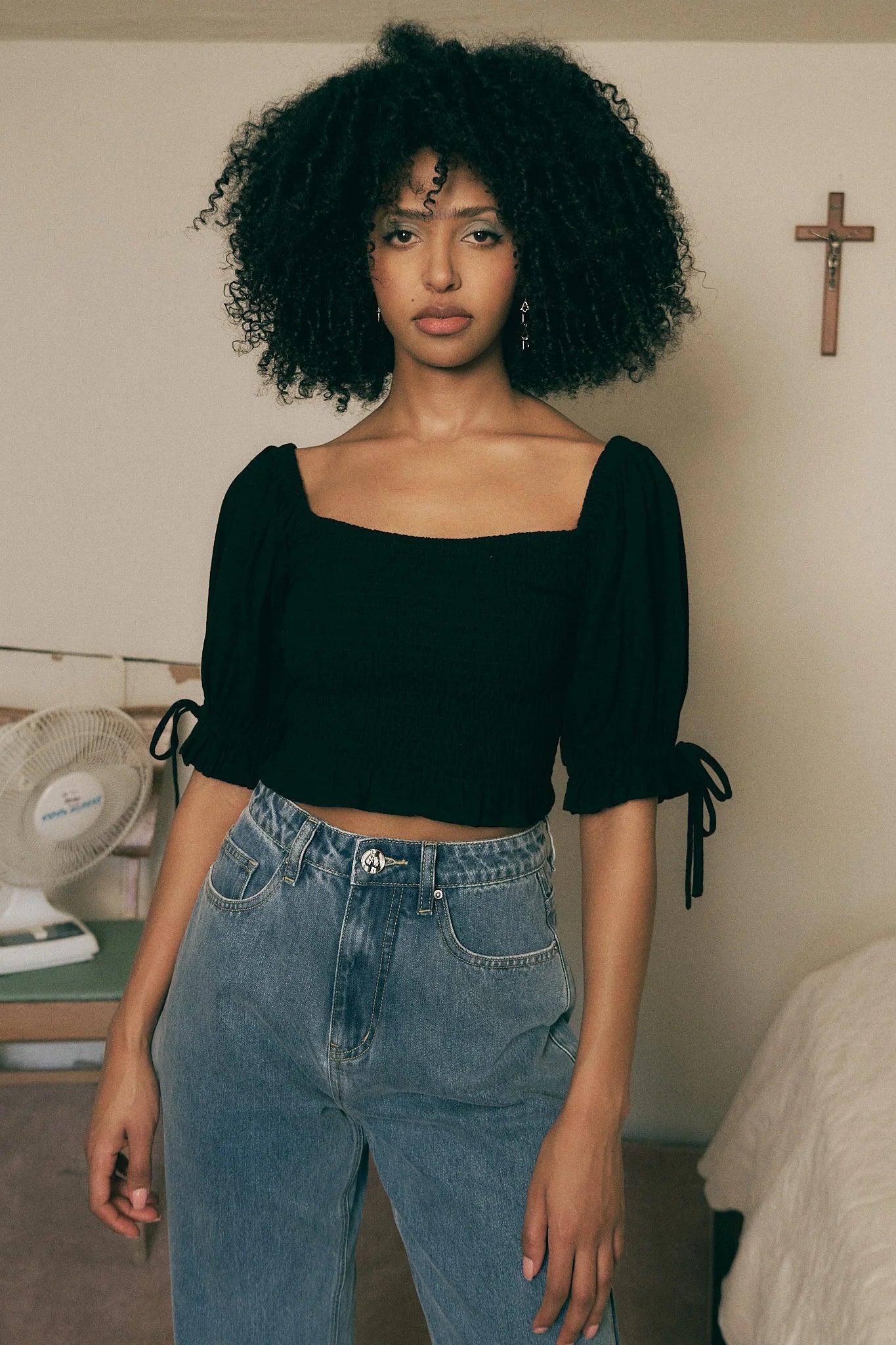Fashion Brand Company Smocked Blouse Soft Linen Black