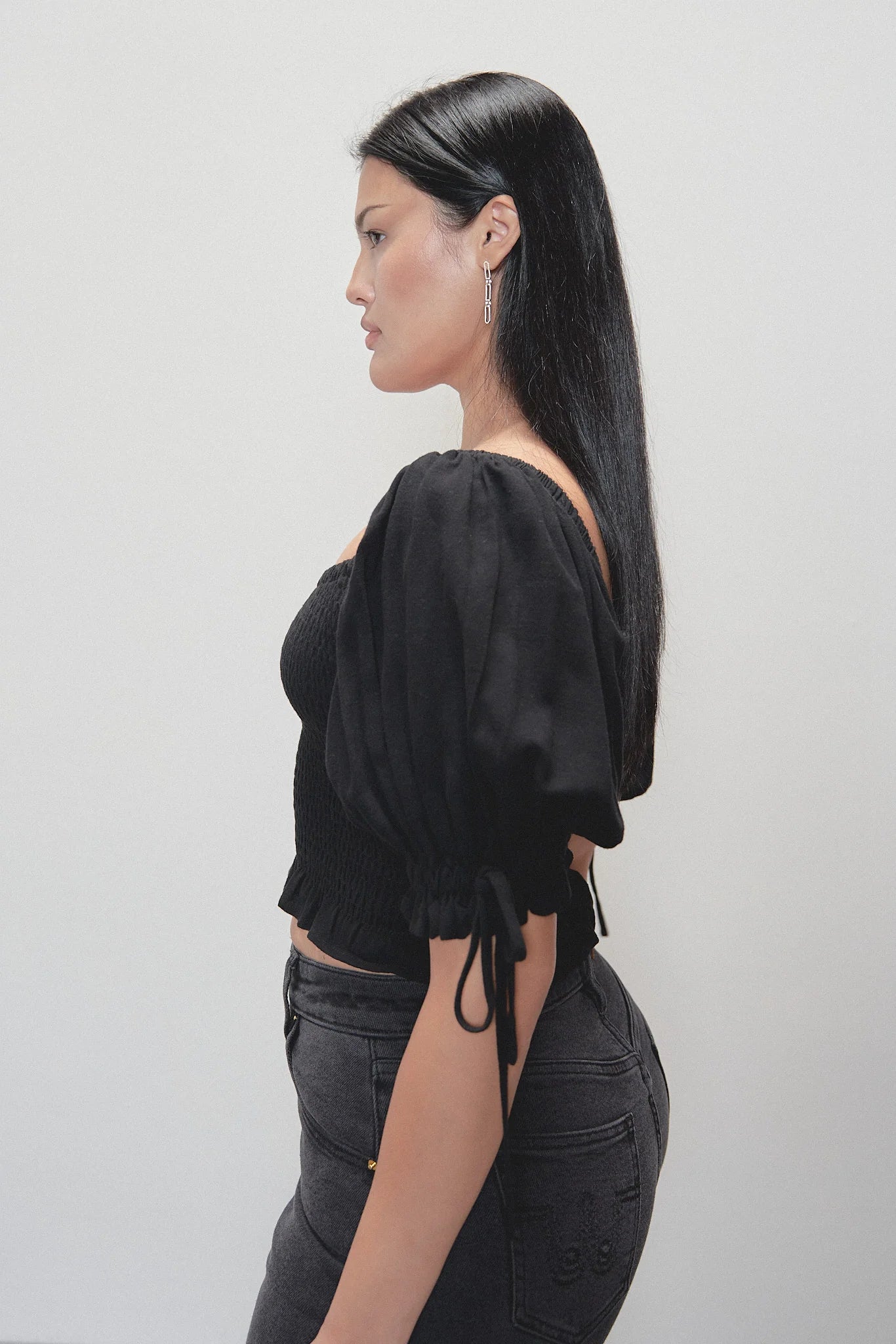 Fashion Brand Company Smocked Blouse Soft Linen Black