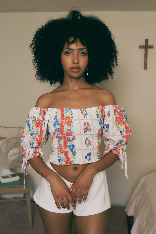 Fashion Brand Company Smocked Blouse Soft Linen Fruity