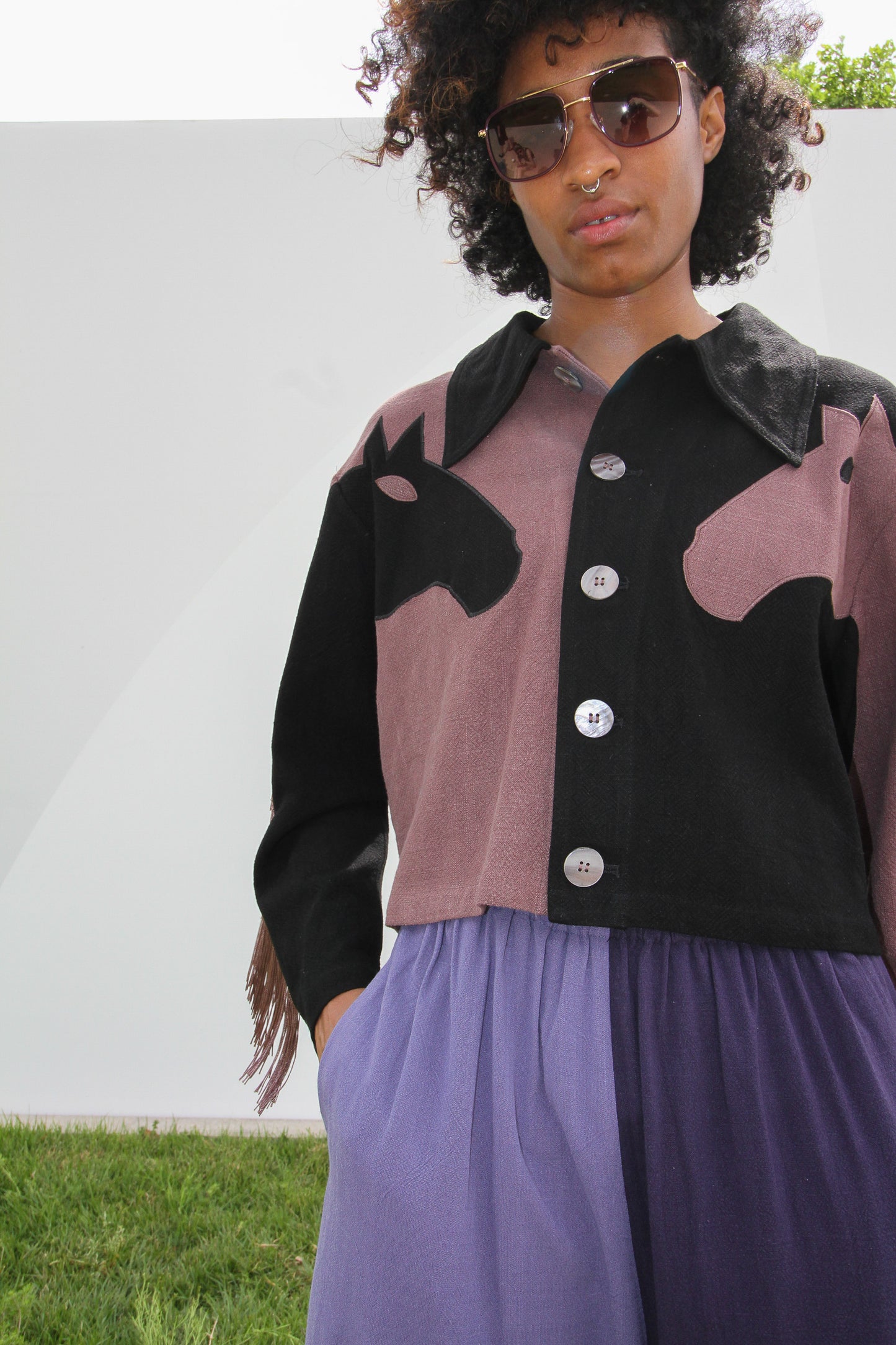 Fashion Brand Company Dueling Horses Fringe Jacket Brown/Black