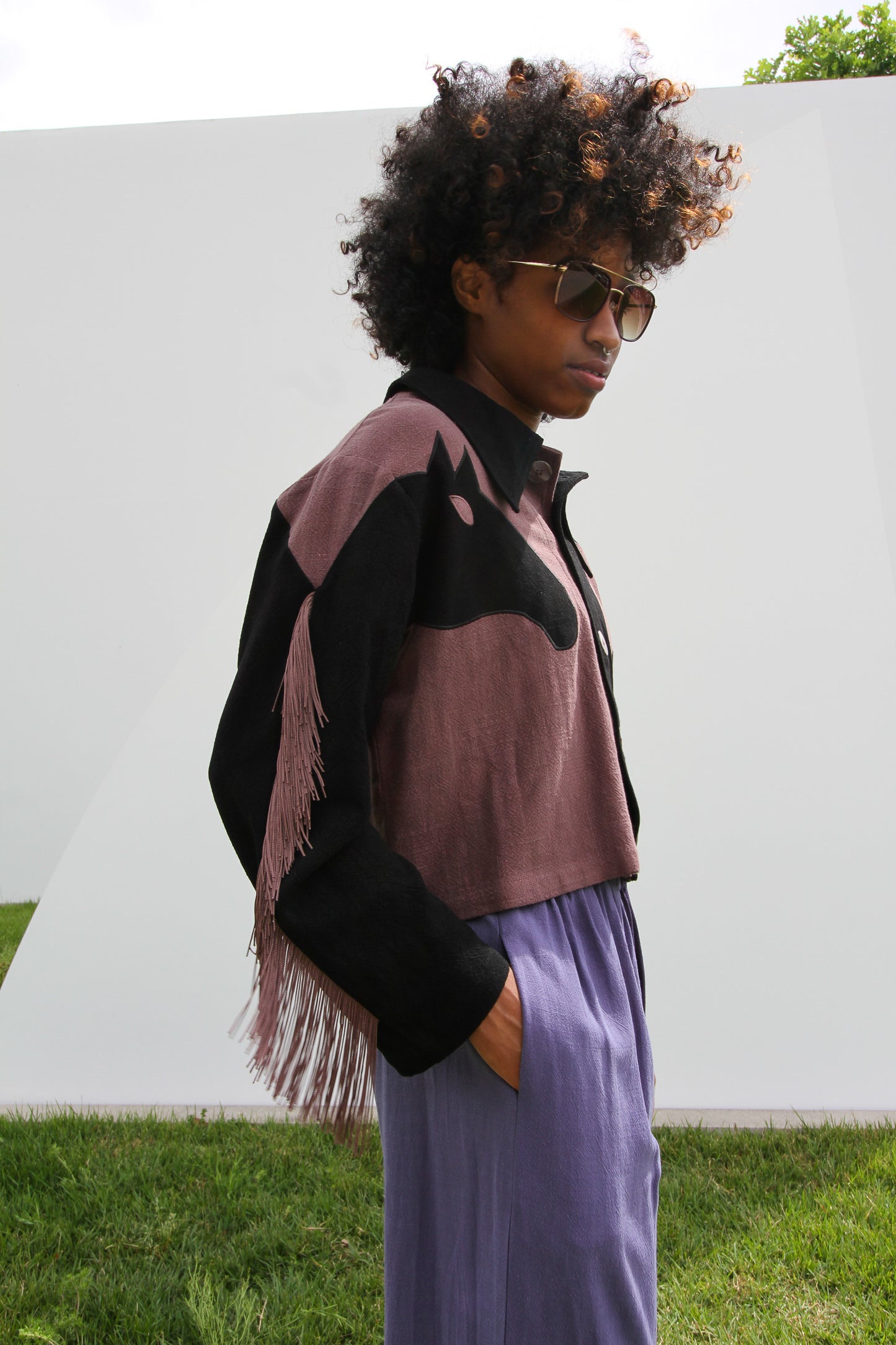 Fashion Brand Company Dueling Horses Fringe Jacket Brown/Black