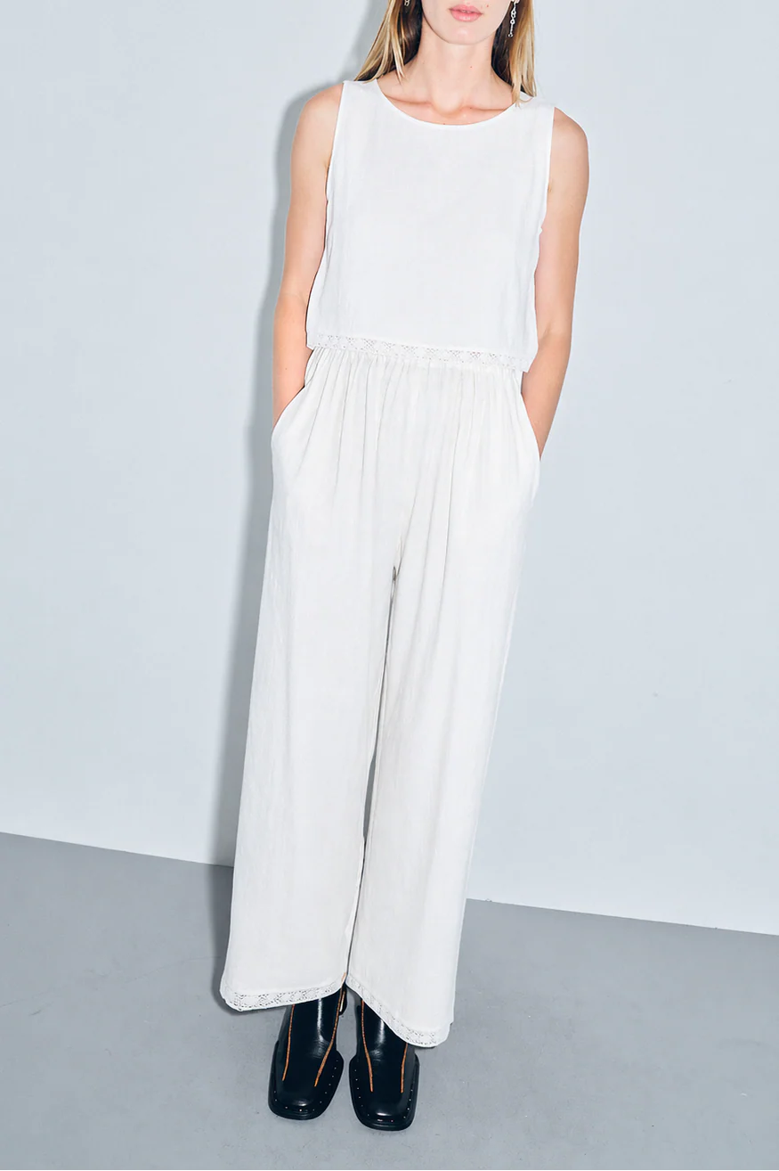 Fashion Brand Company Shift Tank Soft Linen White Lace Trim