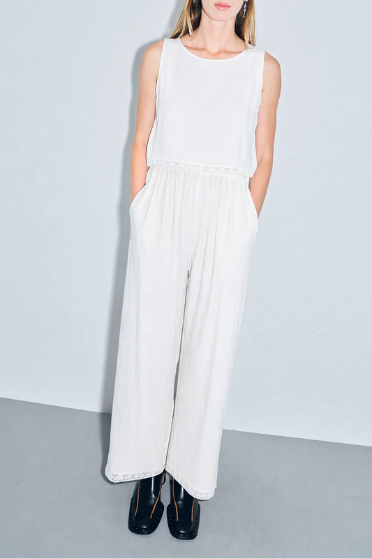 Fashion Brand Company Shift Tank Soft Linen White Lace Trim